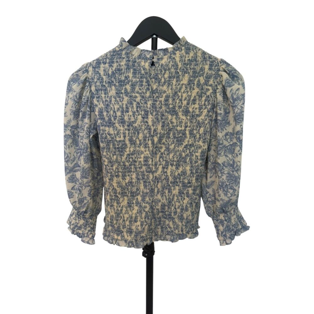 Express NWT Blue Floral Smocked Mock Neck Blouse Top - Women's Size XS